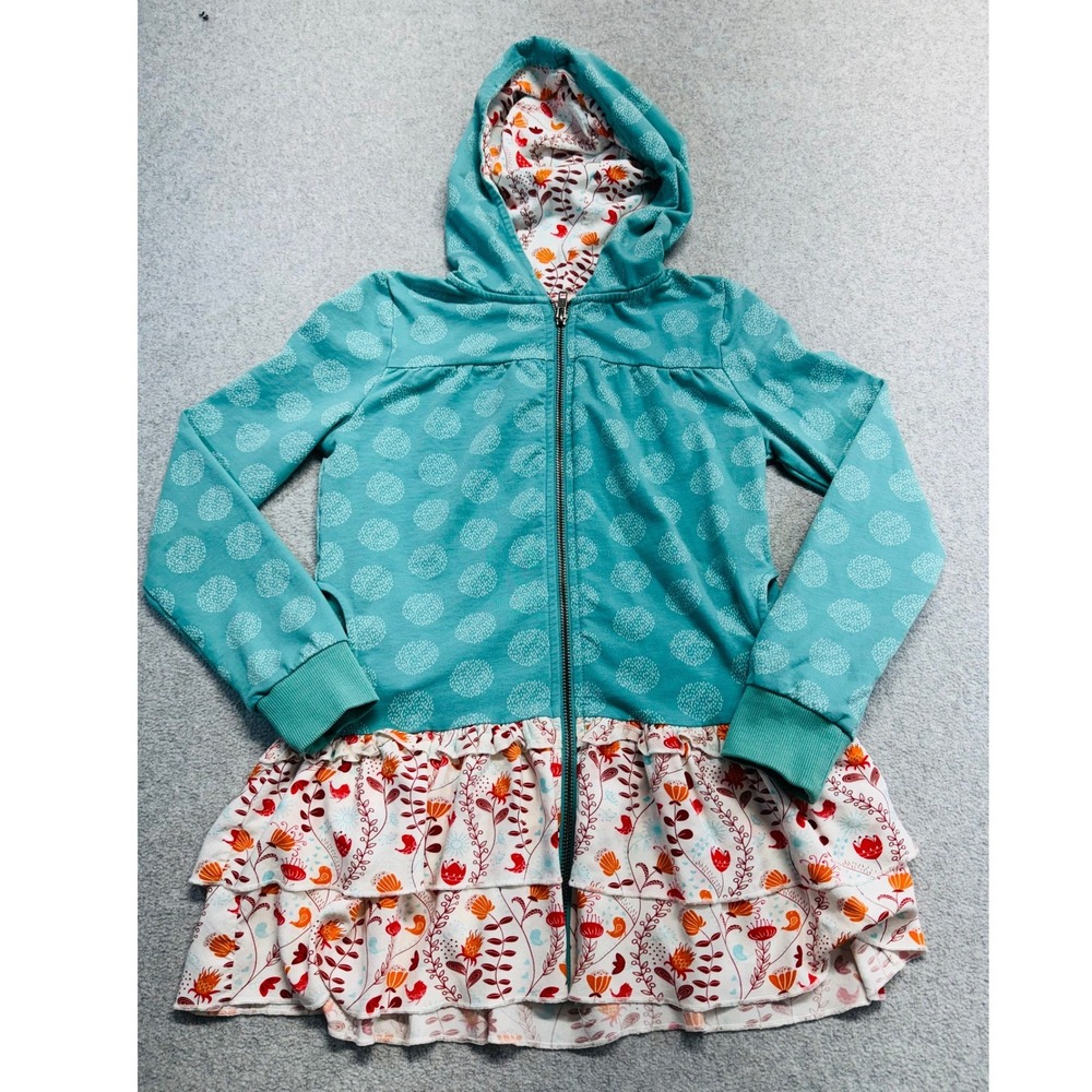 Matilda Jane 435 Zip Hoodie Kids Size 10 Teal Blue Floral Ruffle Tiered Hem